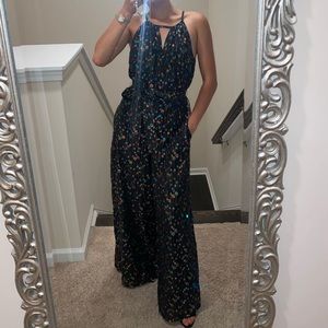 ANTHROPOLOGIE Edita Halter Metallic Clip Dot Jumpsuit, size 0